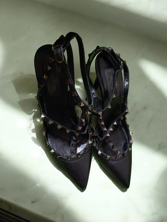 Valentino Garavani Shoes - Valentino Garavani Black Pointed Studded Strappy Heels